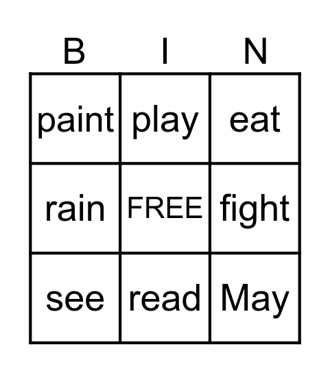 Word Bingo Card