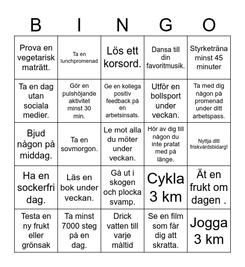Hälsobingo V. 38 Bingo Card