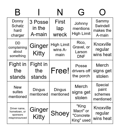 @TheRestartCone Knoxville Nationals Bingo Card