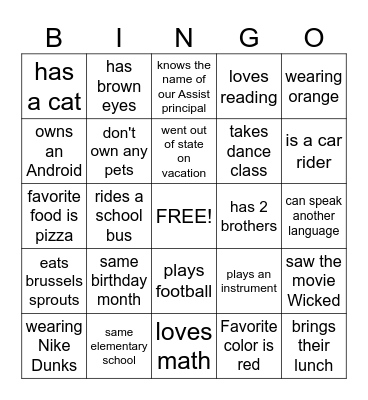 Find someone Who Bingo Card