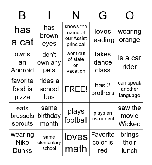 Find someone Who Bingo Card