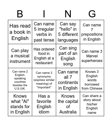 Find Someone Who... Bingo Card