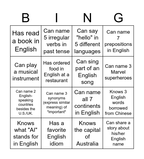 Find Someone Who... Bingo Card