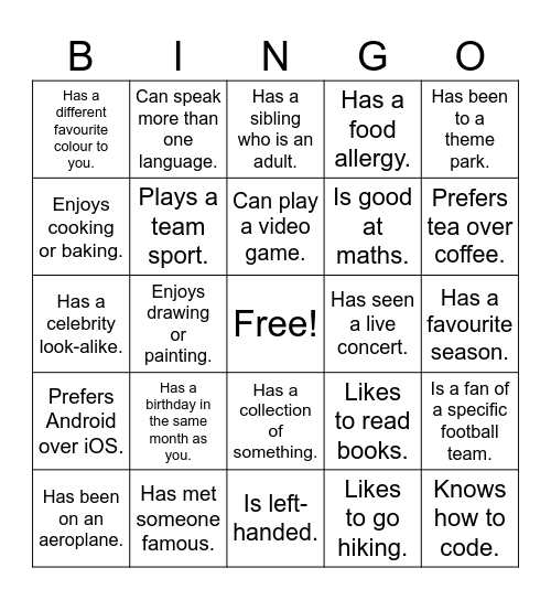 Year 8 Human Bingo Card
