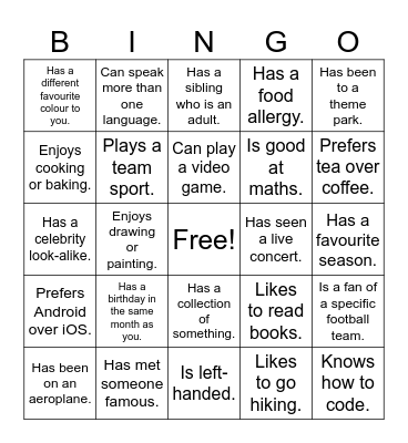 Year 8 Human Bingo Card
