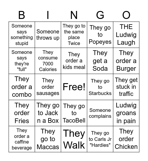Ludwig Drive-Thru Bingo Card