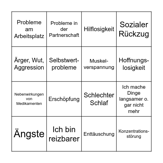 Schmerzfolgen-Bingo Card