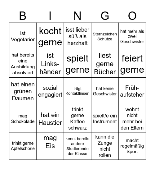 Kennenlern-Bingo Card