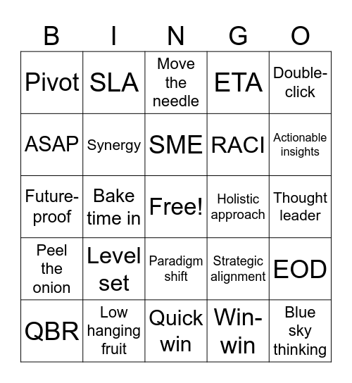 Corporate Bingo Card