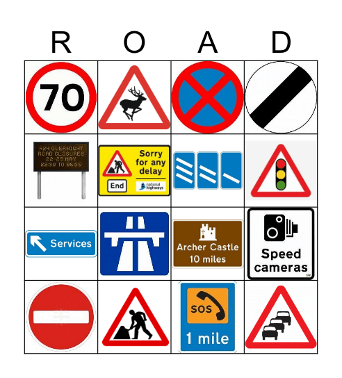 Road Sign Bingo Card