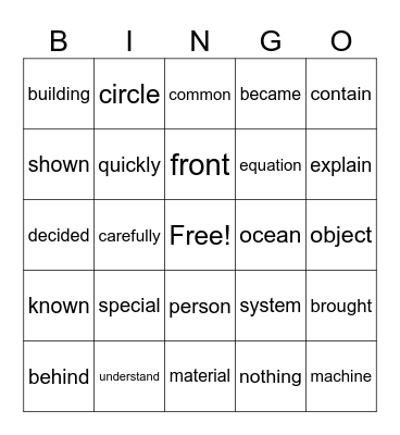 Speed Wizard 4 Words Bingo Card