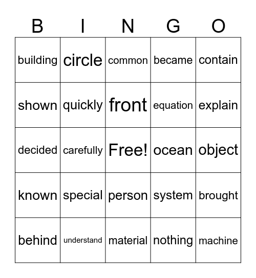 Speed Wizard 4 Words Bingo Card