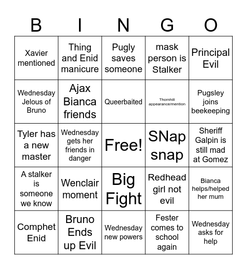 Wednesday Bingo Card