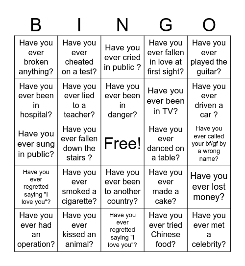 PRESENT PERFECT Bingo Card