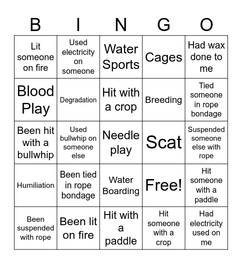 BDSM BINGO Card