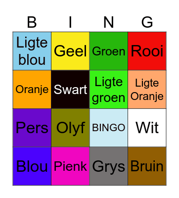 Colours Bingo Card