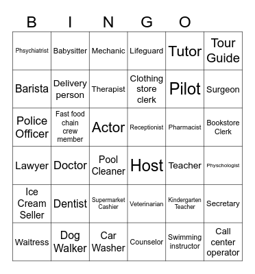 Jobs Bingo Card