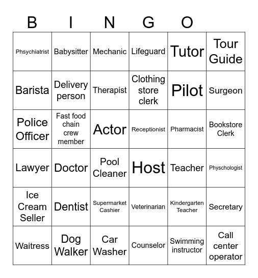 Jobs Bingo Card