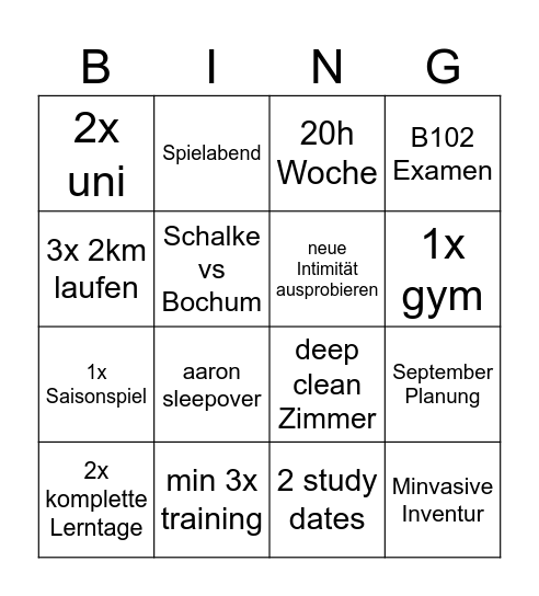 August Bingo Card