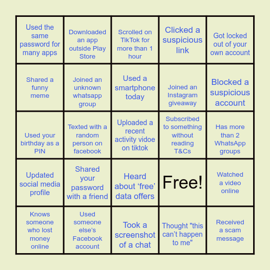 Digital Life Bingo Board Bingo Card