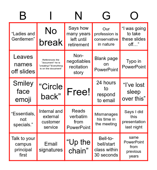 JT Bingo Card