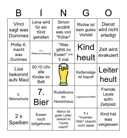 Zeltlager Bingo Card