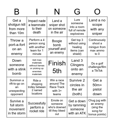 Meme Fortnite Bingo Card