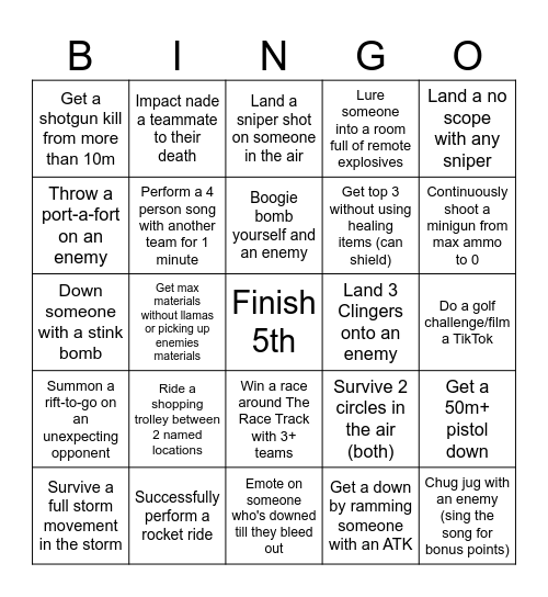 Meme Fortnite Bingo Card