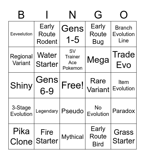 Random Pokemon Bingo Card