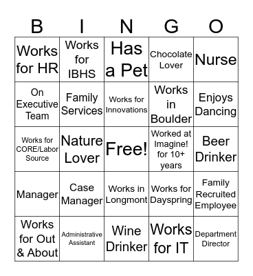 Imagine! Bingo  Bingo Card