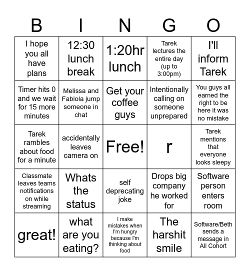 Data Engineer Bingo Card