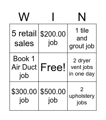 Stanley Steemer Bingo Card