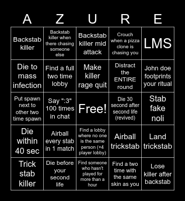 Tuesday Two Time Bingo Card