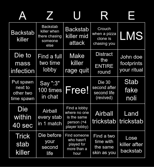 Tuesday Two Time Bingo Card