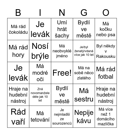 Svatební BINGO - najdi toho kdo.... Bingo Card