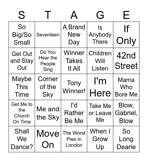 Broadway Bingo Card