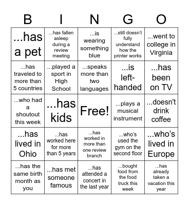 Find Someone Who... Bingo Card