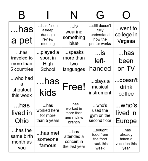 Find Someone Who... Bingo Card