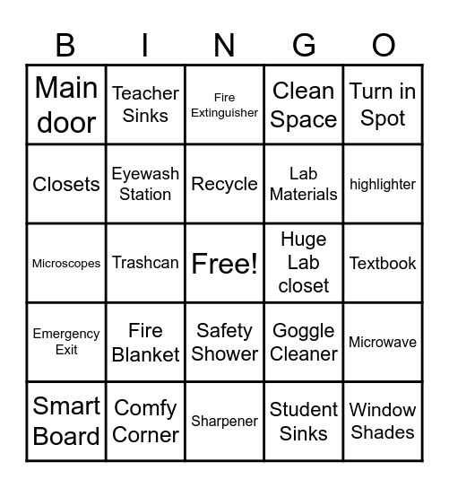 Tour of the Lab Bingo Card