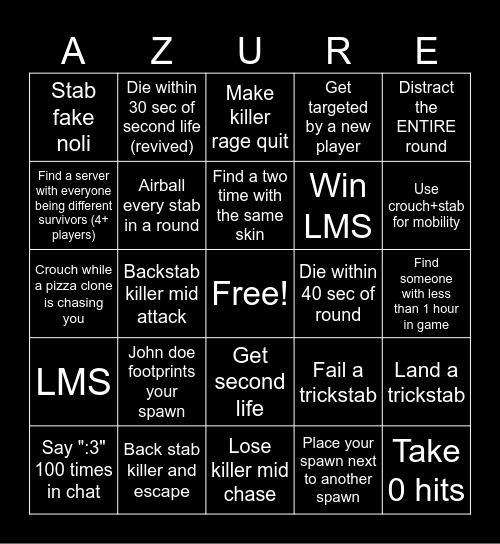 Tuesday Two Time Bingo Card