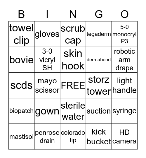 OPERATING ROOM Bingo Card