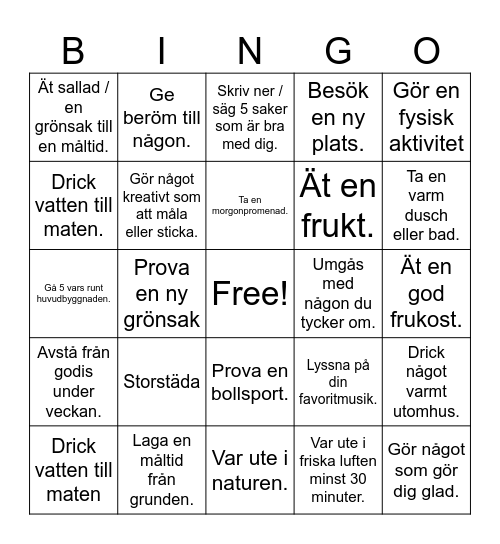 Hälsobingo V.40 Bingo Card