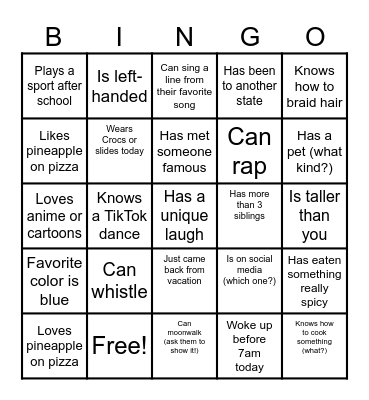 Human Bingo Card