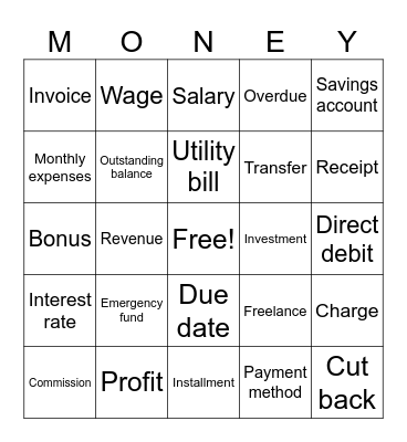 Money Talks! Bingo Card