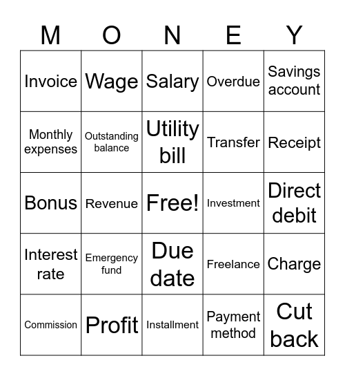 Money Talks! Bingo Card