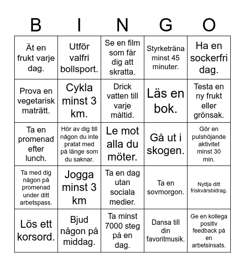 Hälsobingo V.40 Bingo Card