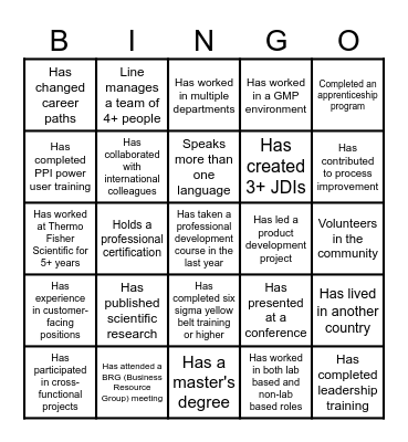 Skills & Connections Bingo Card