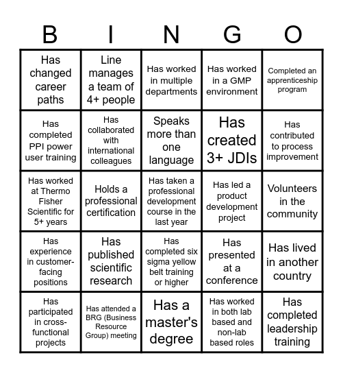 Skills & Connections Bingo Card