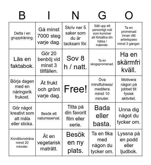 Hälsobingo V. 41 Bingo Card