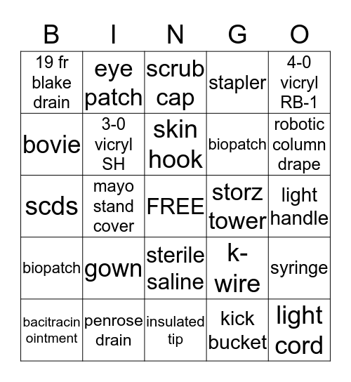 OPERATING ROOM Bingo Card